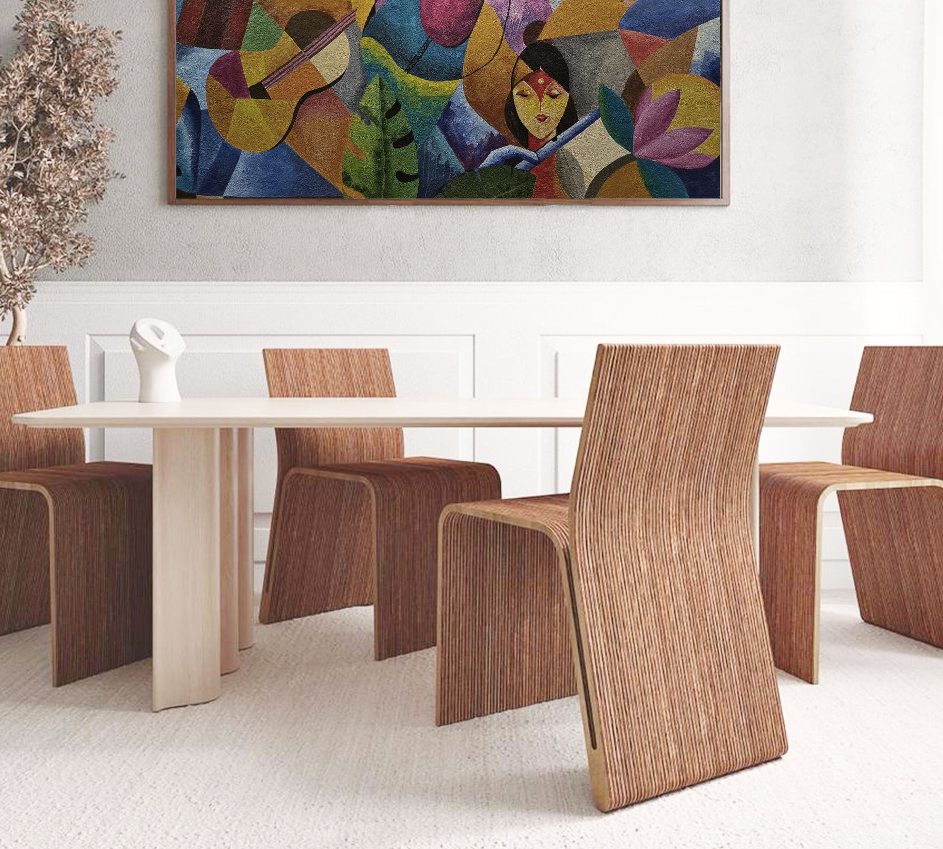 Modern wooden dining chair set.